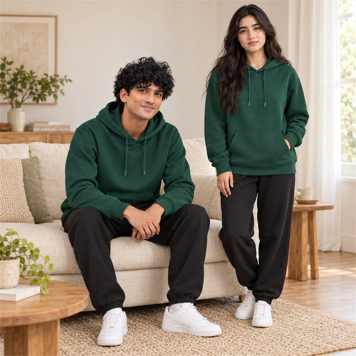 ACTYVE Alpine Green Hoodie - lifestyle photo at home