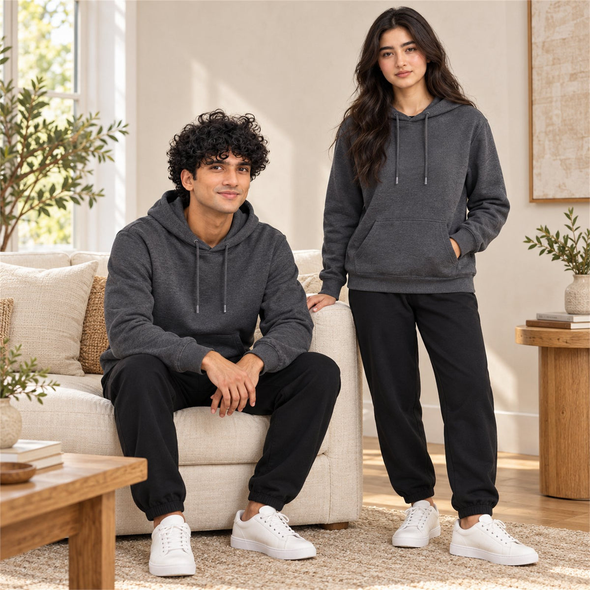 ACTYVE Charcoal Heather Hoodie - lifestyle photo at home