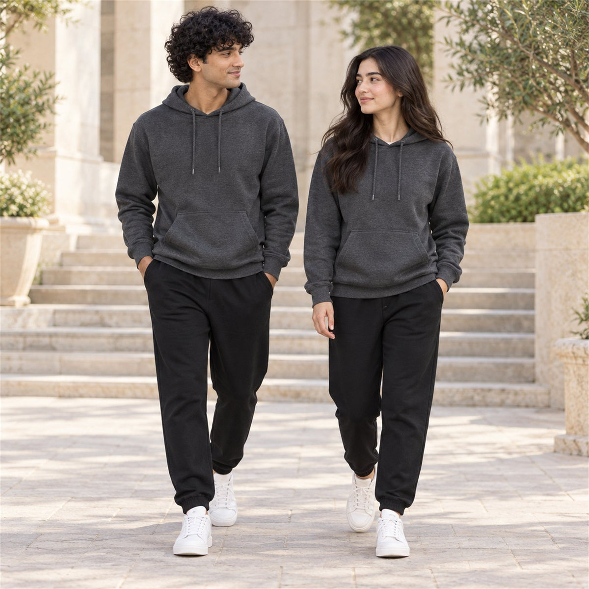 ACTYVE Charcoal Heather Hoodie - lifestyle photo outdoors