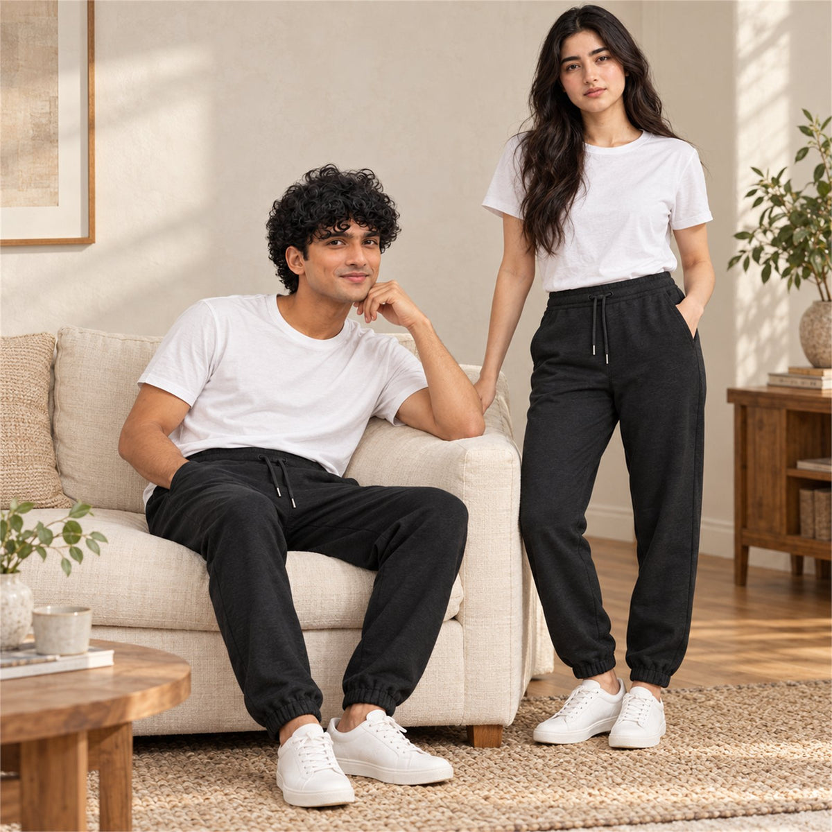 ACTYVE Black Joggers - lifestyle photo at home