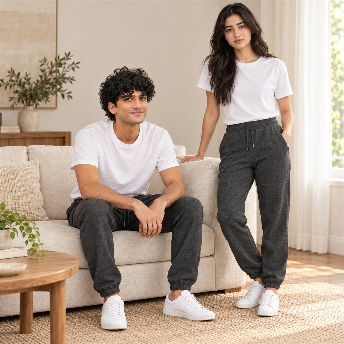 ACTYVE Charcoal Heather Joggers - lifestyle photo at home