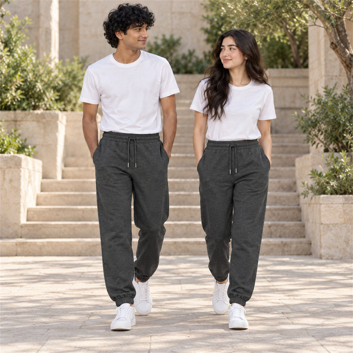 ACTYVE Charcoal Heather Joggers - lifestyle photo outdoors