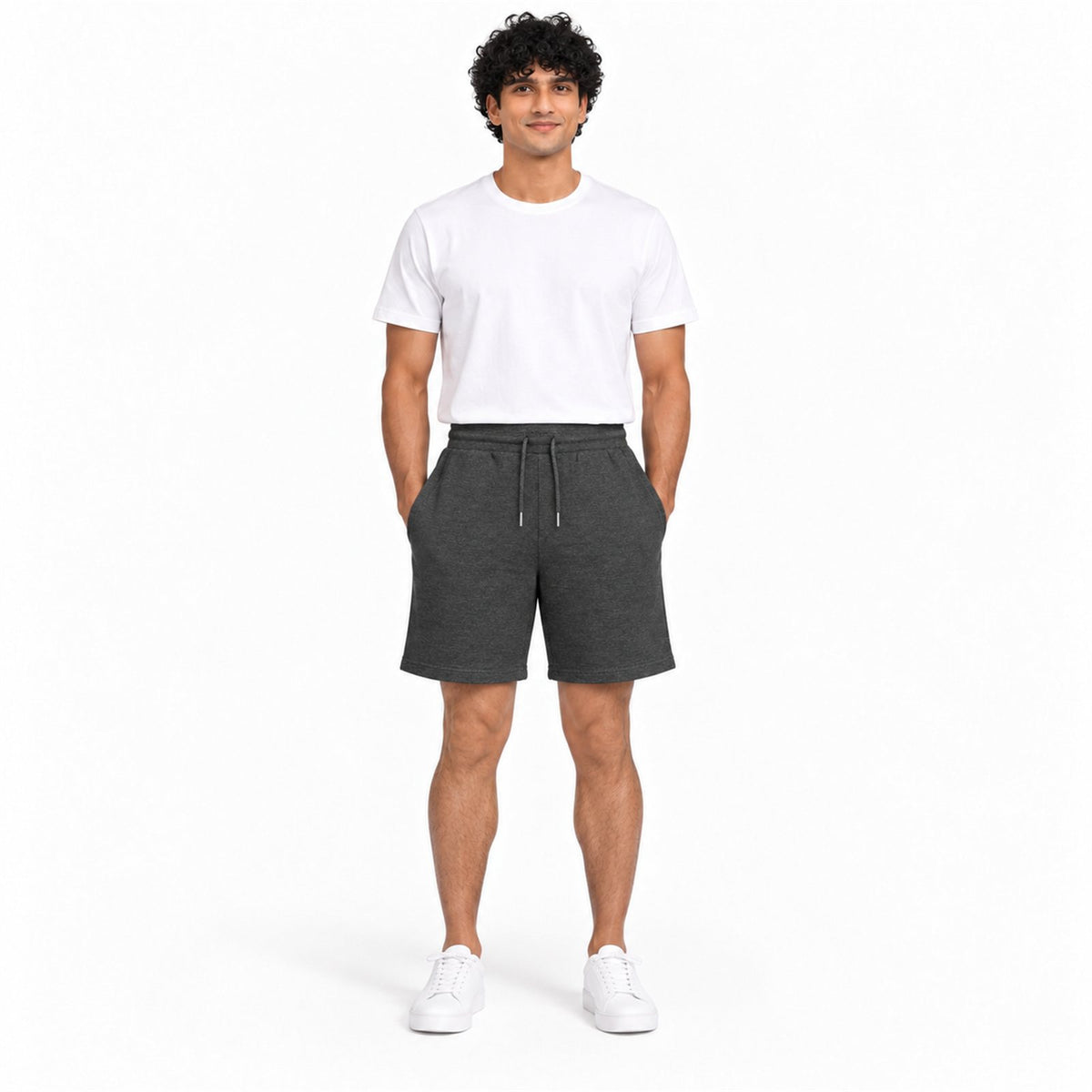 ACTYVE Charcoal Heather Shorts - worn by models, front and back