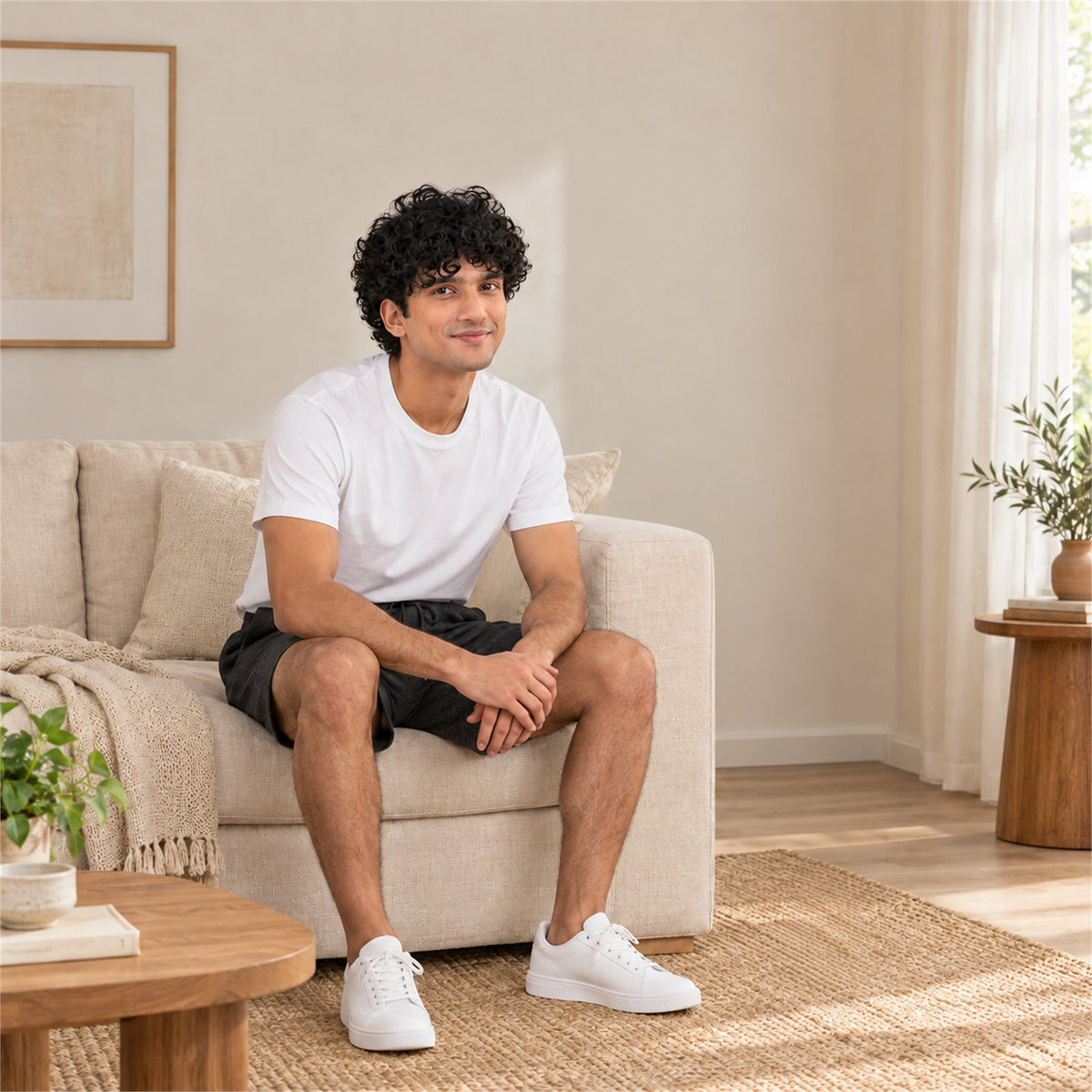 ACTYVE Charcoal Heather Shorts - lifestyle photo at home