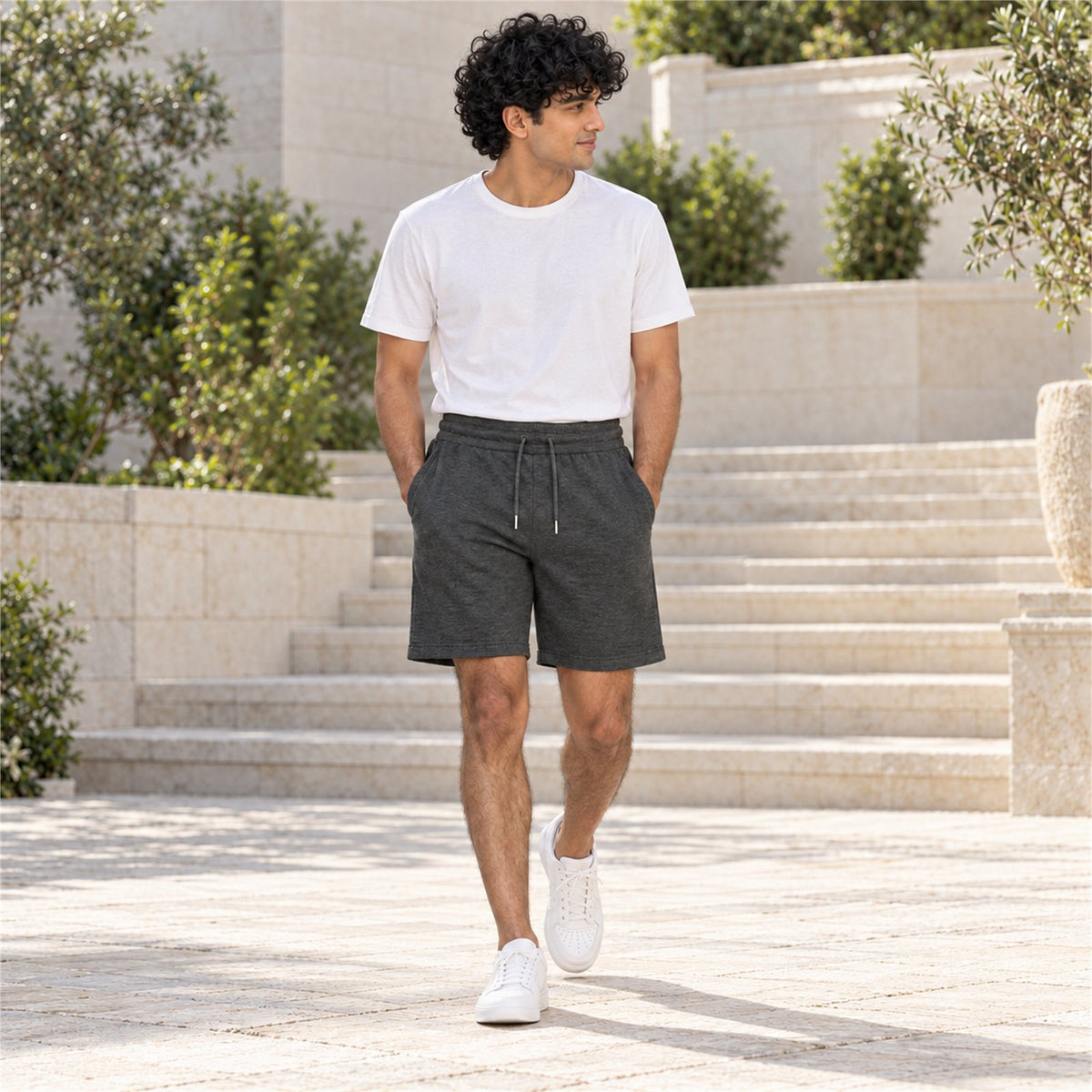 ACTYVE Charcoal Heather Shorts - lifestyle photo outdoors