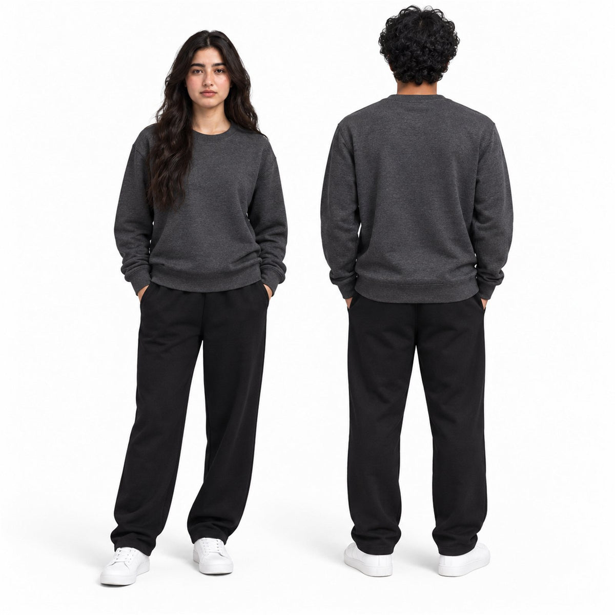 ACTYVE Charcoal Heather Sweatshirt - worn by models, front and back