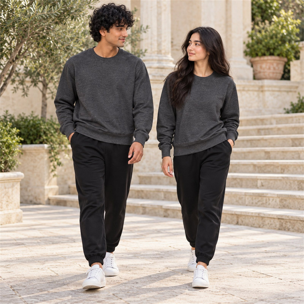 ACTYVE Charcoal Heather Sweatshirt - lifestyle photo outdoors