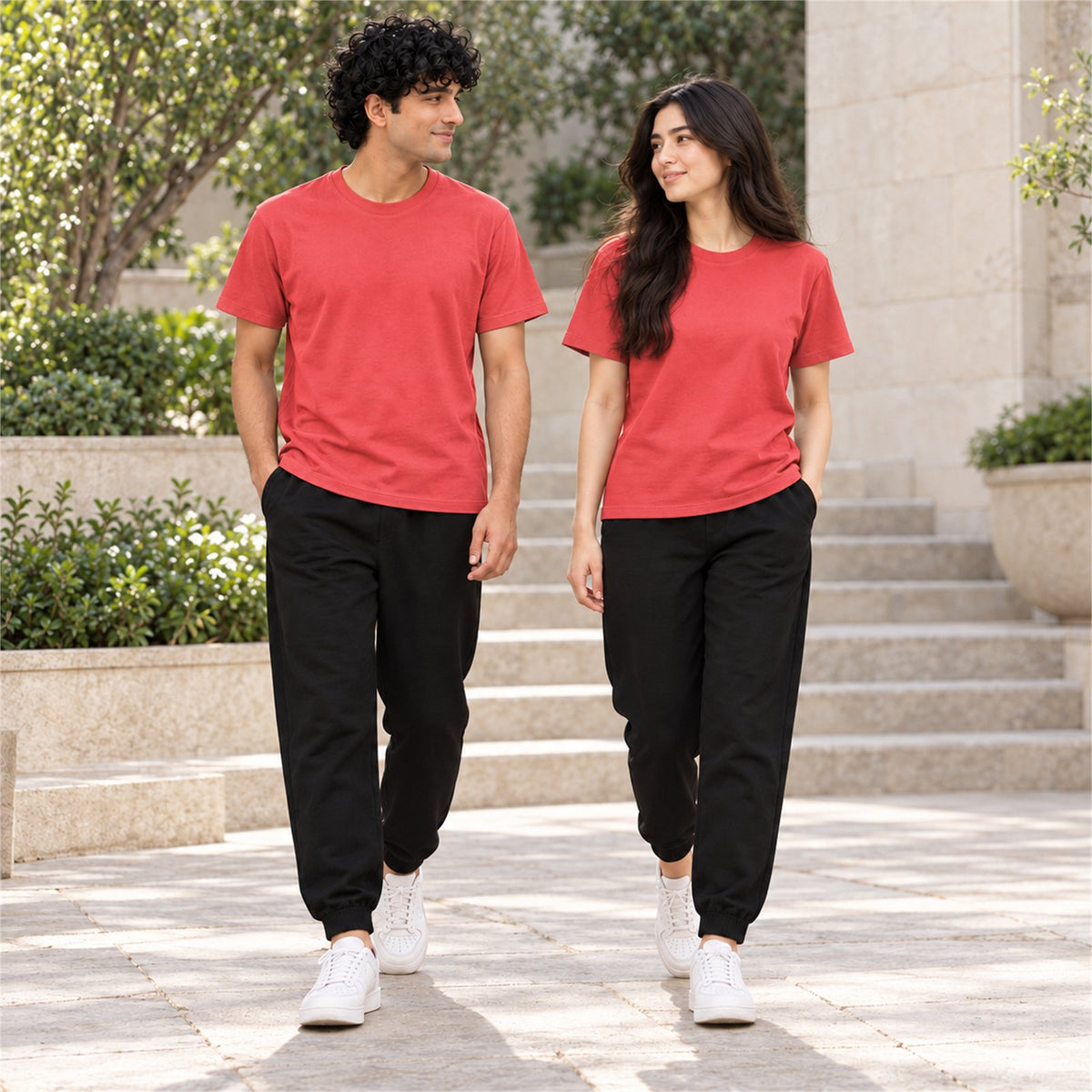 ACTYVE Coral Silk T-Shirt - lifestyle photo outdoors