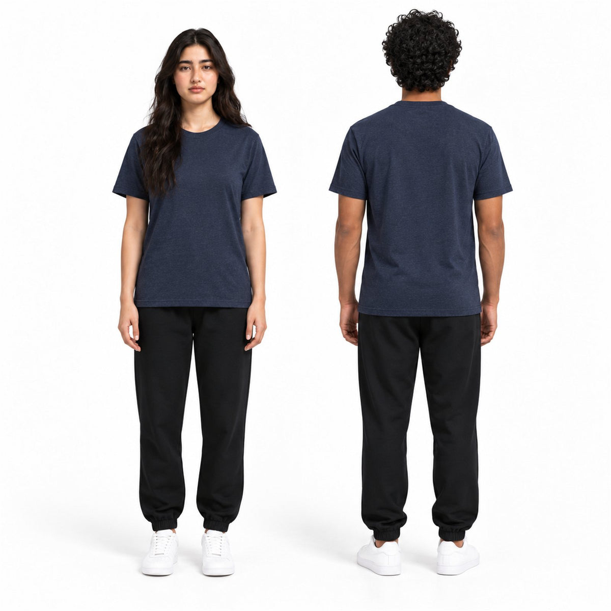 ACTYVE Navy Heather T-Shirt - worn by models, front and back