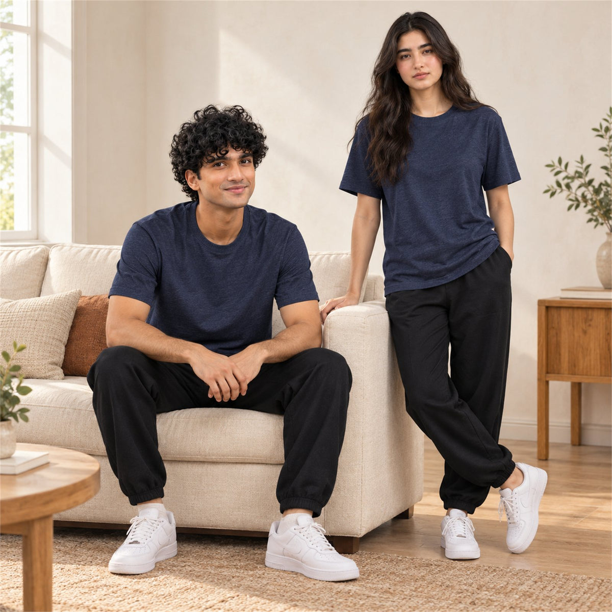 ACTYVE Navy Heather T-Shirt - lifestyle photo at home