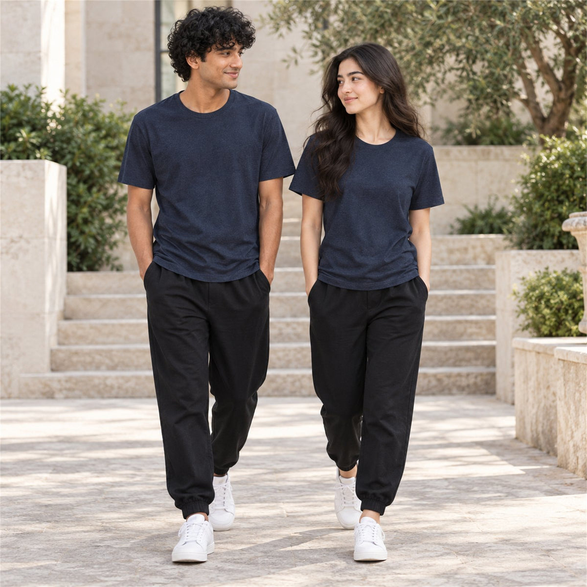 ACTYVE Navy Heather T-Shirt - lifestyle photo outdoors