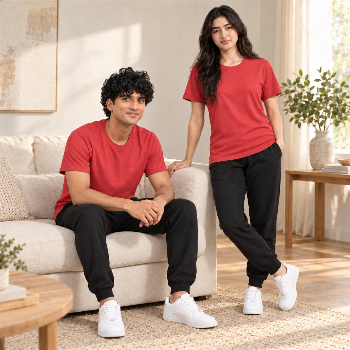 ACTYVE Red Heather T-Shirt - lifestyle photo at home