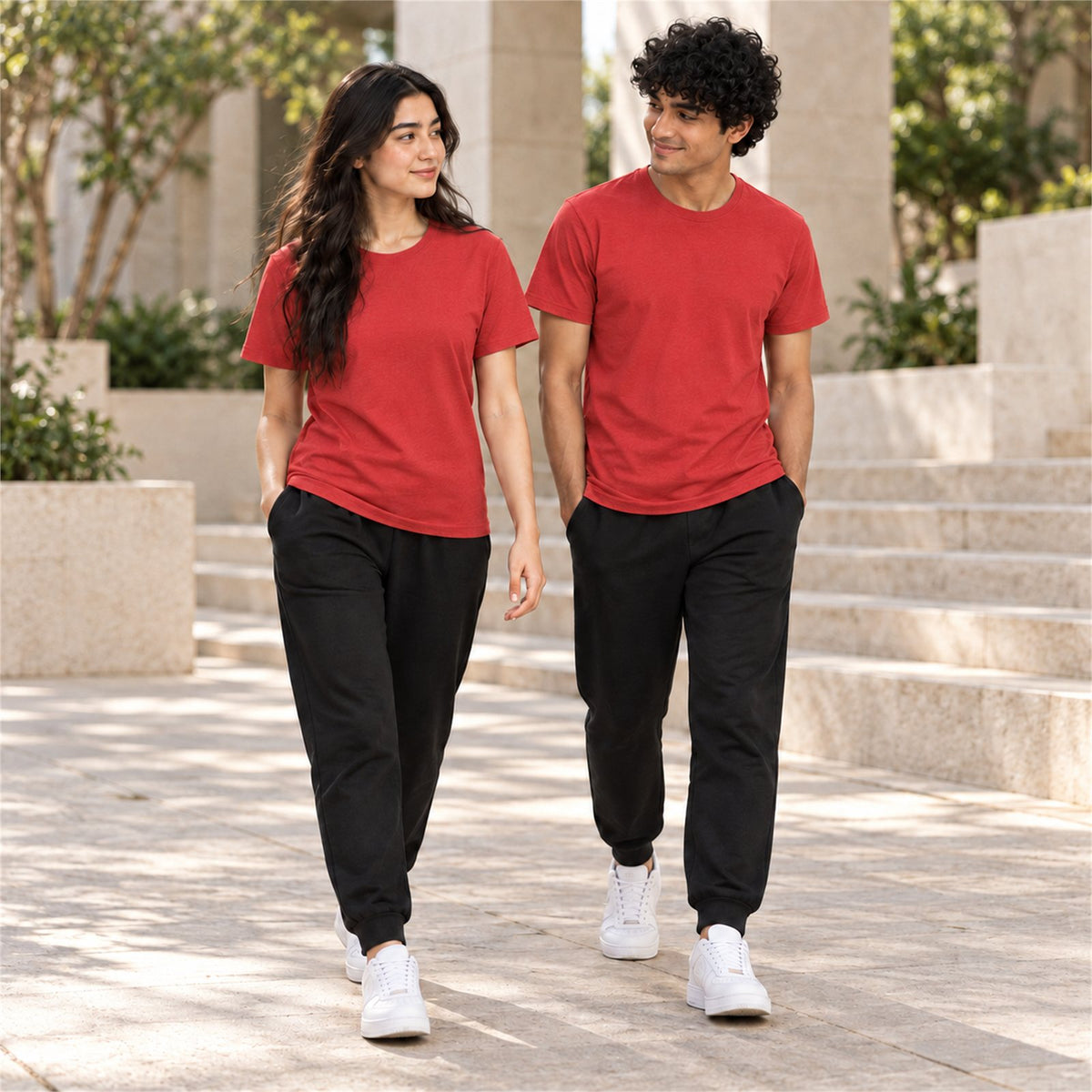 ACTYVE Red Heather T-Shirt - lifestyle photo outdoors