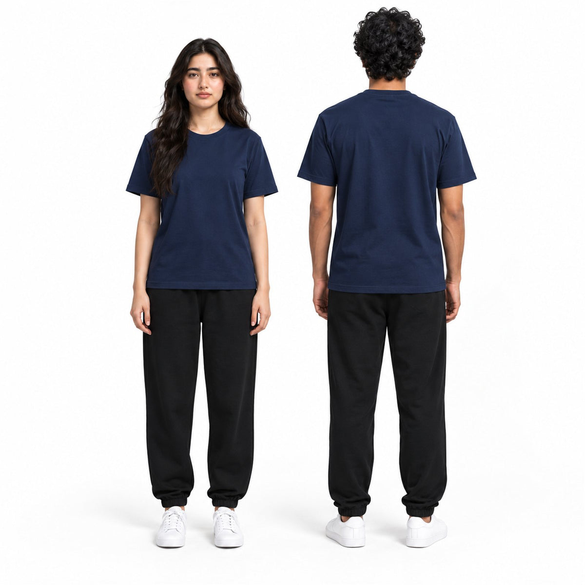 ACTYVE Solid Navy T-Shirt - worn by models, front and back