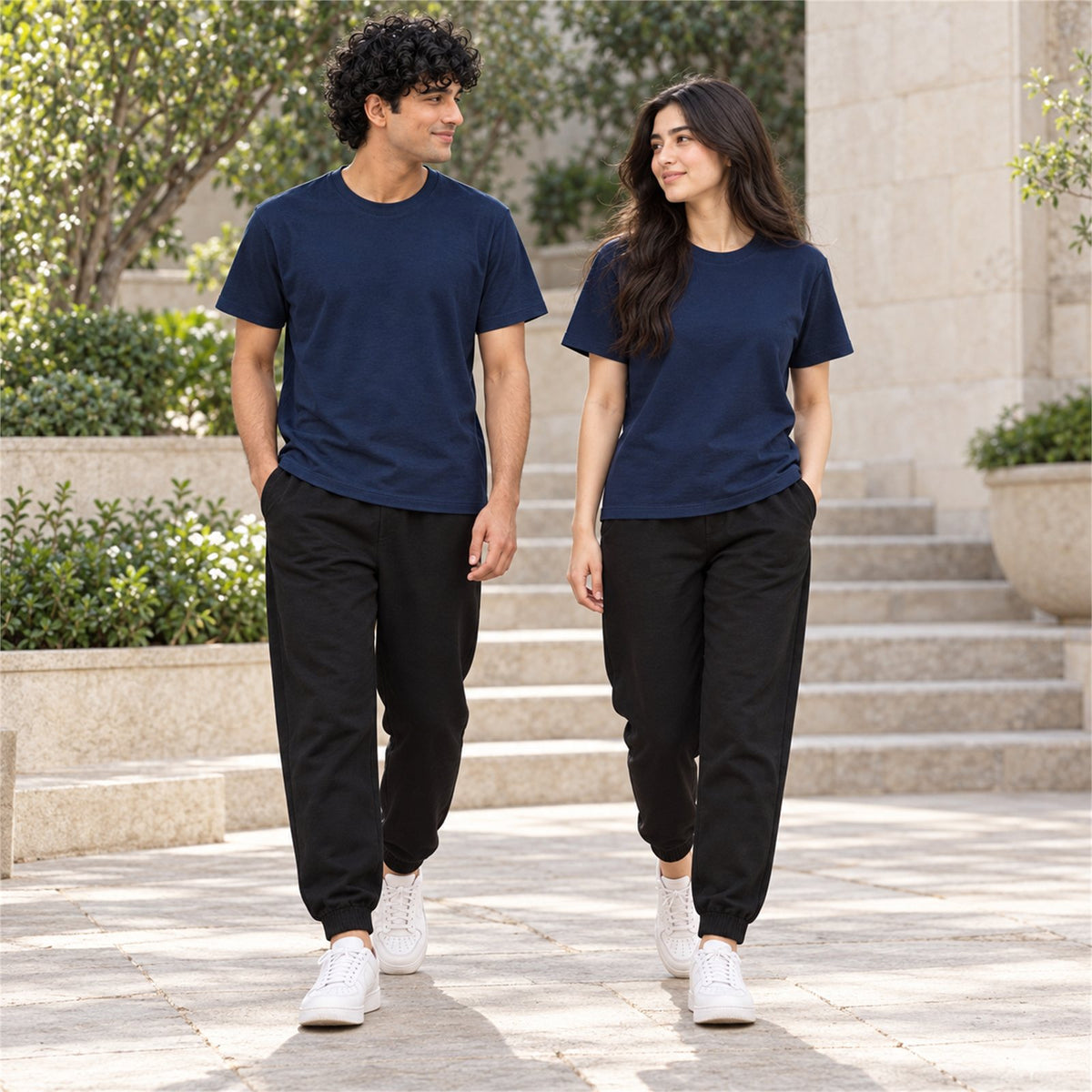 ACTYVE Solid Navy T-Shirt - lifestyle photo outdoors